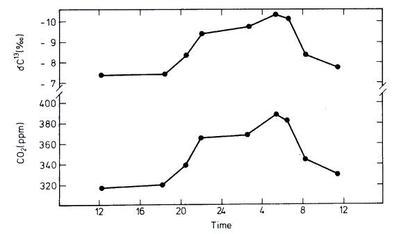 diurnal variation
                of CO2 and d13C at Big Sur State Park